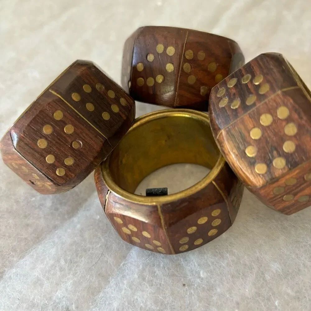 4 Brass Wood Look Napkin Rings India